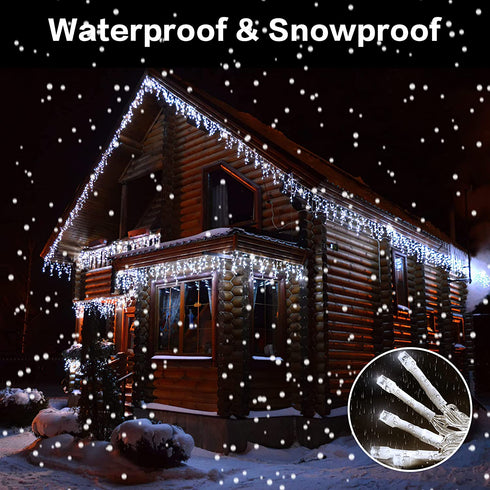 AmyHomie Christmas Lights 400 LED Icicle Lights, 8 Modes White Icicle Lights Outdoor with 75 Drop, Indoor Curtain Fairy Halloween Lights for Wedding Party Holiday Christmas Decorations