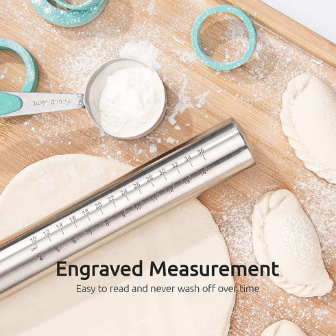 U-Taste 18/8 Stainless Steel 16 inch Adjustable Rolling Pin with Silicone Removable Thickness Rings, Nonstick Kitchen Roller Pin for Baking Cookies Pastry Pizza Pasta Dough Fondant (Teal/Aqua Sky)