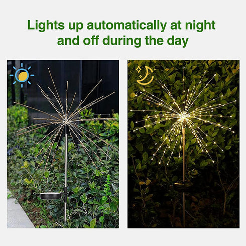 Mafiti Solar Garden Lights Outdoor,2 Pack Each 120 LED Solar Fire Work Lights, DIY Waterproof Solar String Lights for Patio,Yard Decoration(Warm White)
