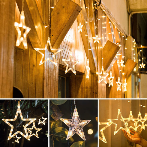 Koicaxy Curtain Lights, 138 Led 12 Stars Curtain Lights Drop Fairy String Lights Waterproof for Outdoor Use 8 Lighting Modes Timing for Ramadan Party Bedroom Wedding Window Christmas
