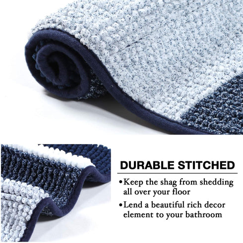 Flamingo P Super Cozy Shag Chenille Bath Rug, Gradient Navy Stripe Pattern Machine Washable Microfiber Plush Bathmat, Ultra Absorbent Mat with Non Slip Backing for Bathroom Landry, (20×32 inch, Navy)