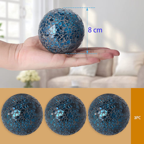3Pcs 8cm/3.15inch Mosaic Decoration Ball Set Centerpiece Balls Gradient Mosaic Glass Solid Ball , for Centerpiece Bowls, Vases, Tables, Wedding, Party Thanksgiving Christmas Decoration (Black Blue)
