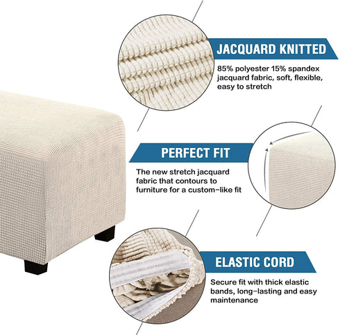 Ottoman Cover Slipcover Rectangle Fit Length 29"-34" Footrest Sofa Slipcovers Stool Cover Footstool Protector Covers Feature Stretch Thick Soft Jacquard Fabric Removable Washable - Natural