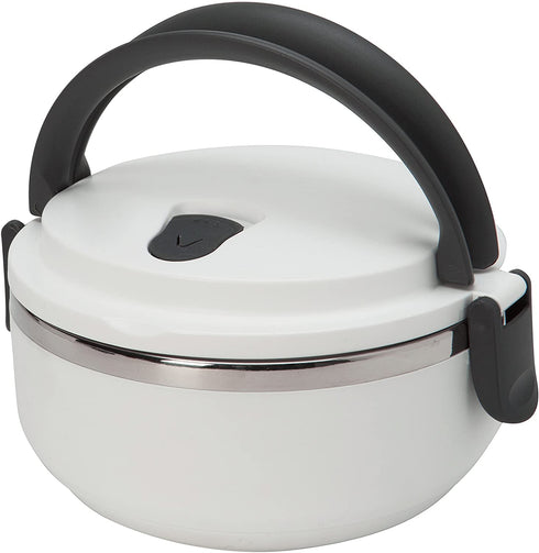 Kitchen Details Stainless Steel 1 Tier White Twist Open Lunch Box Container Thermos, Good for Soup and Hot Food