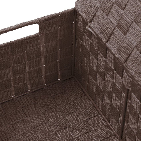 Sorbus Storage Box Woven Basket Bin Container Tote Cube Organizer Set Stackable Storage Basket Woven Strap Shelf Organizer Built-In Carry Handles (Lid Bins - 3 Pack, Chocolate)