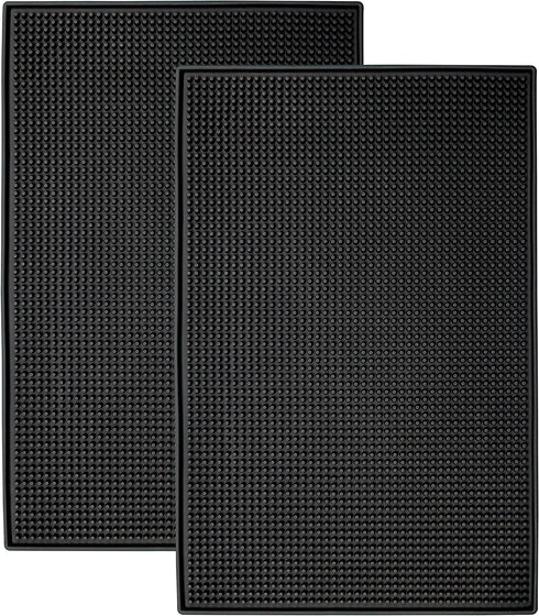 S&T INC. Rubber Bar Mats, Coffee Maker Mats, or Countertop Spill Mats, 11.9 Inch x 17.8 Inch, Black, 2PK