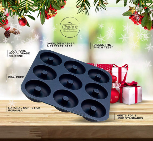 Chefast Silicone Donut Pans Combo Kit: Non-Stick Large and Mini Donut Pan Baking Molds, Spatula, and 5 Pastry Bags - for Full-Size and Small Donuts - Bagels and Doughnuts Maker Set