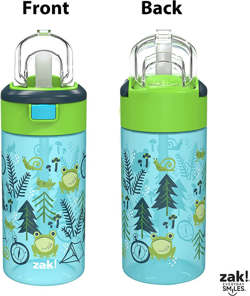 Zak Designs Genesis Non BPA Plastic 18 oz Kids Water Bottle 2 Pieces set Leak-Proof Design is Perfect for Outdoor Sports with Interchangeable Lid and Built-In Carry Handle, Campout