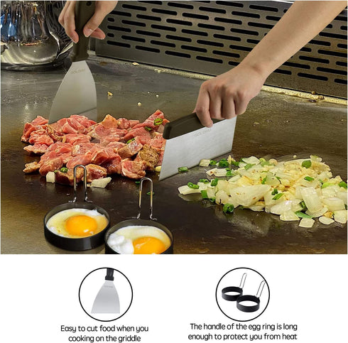 GOLOHO 14 Pcs Griddle Accessories Kit Stainless Steel with Cleaning Tools - Outdoor Professional Flat Top Grilling Hibachi Spatula Grill Set Teppanyaki BBQ Tools