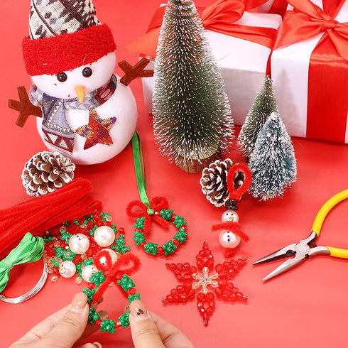 Christmas Beaded Craft Kit for Kids?30 Sets-Including 12 PCS Snowman/12 PCS Christmas Wreath /6PCS Snowflake - Xmas Holiday Ornaments for Party Tree Decorations