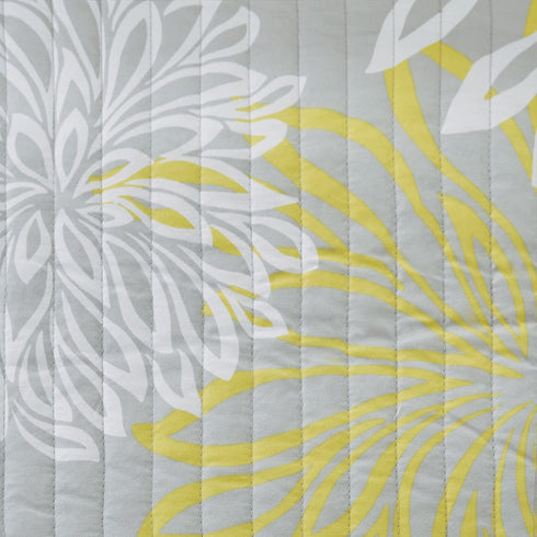 Comfort Spaces Enya 3 Piece Quilt Coverlet Bedspread Ultra Soft Floral Printed Pattern Bedding Set, King, Yellow-Grey,CS14-0062