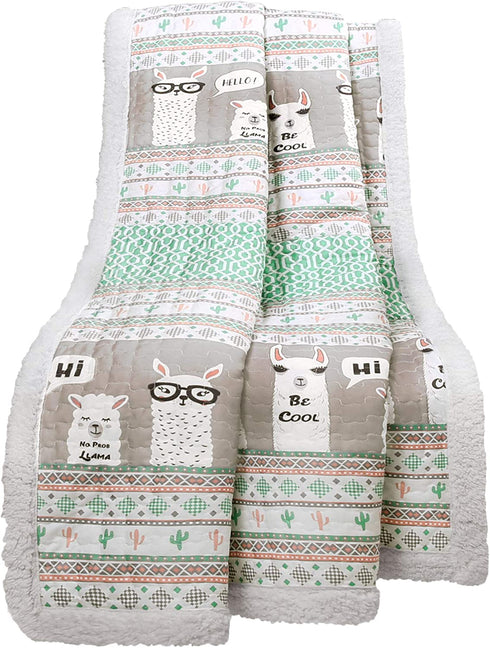 Lush Decor Llama Stripe Fuzzy Reversible Sherpa Throw Blanket, 60 x 50, Turquoise & Pink