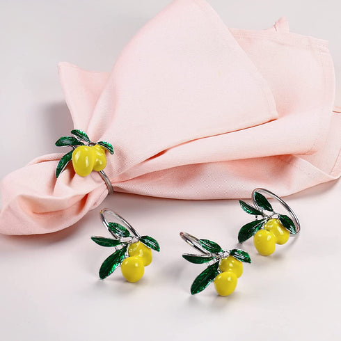 Lemon Napkin Rings Set of 4, Delicate Crafts Alloy Fruit Napkin Holder Rings Fall Table Decorations for Thanksgiving, Christmas, Wedding Banquet, Birthday, Holiday Daily Dinner, Party Decor?Lemon?