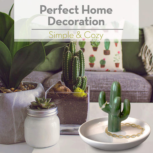 Ceramic Cactus Ring Holder Ring Dish Green & White | Ring, Bracelet, Jewelry, Trinket Tray/Dish | Wedding Ring, Earrings, Diamond Ring & Engagement Ring | Office & Home Decor