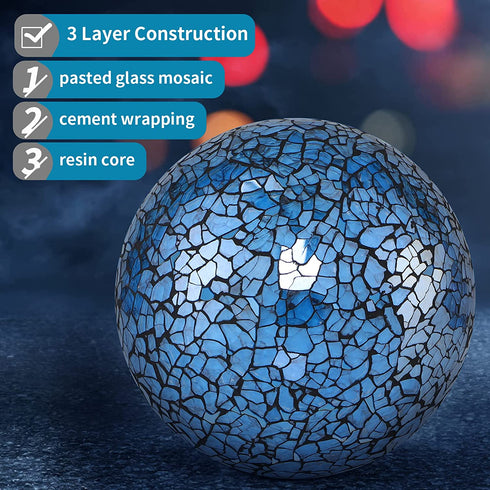 MDLUU Decorative Glass Balls, Mosaic Sphere, Decorative Orbs, Centerpiece Balls for Bowls, Vases, Dining Table Decor, Diameter 4 Inches, Pack of 3 (Turquoise)