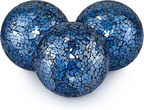 MDLUU Decorative Glass Balls, Mosaic Sphere, Decorative Orbs, Centerpiece Balls for Bowls, Vases, Dining Table Decor, Diameter 4 Inches, Pack of 3 (Turquoise)