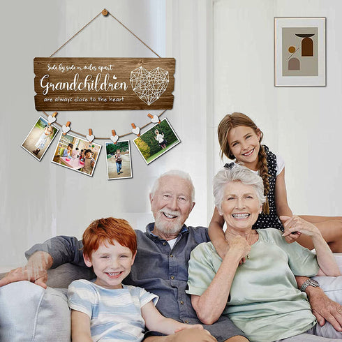 Buecasa Gifts for Grandma from Grandson and Granddaughter - Nana Grammy Birthday Gifts Picture Holder with 6 Heart Clips 15.8x6.0 Inches