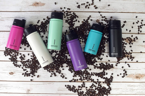 Fifty/Fifty, Double Wall Vacuum Insulated Caf© Water Bottle, Stainless Steel, Flip Cap w/Wide Mouth