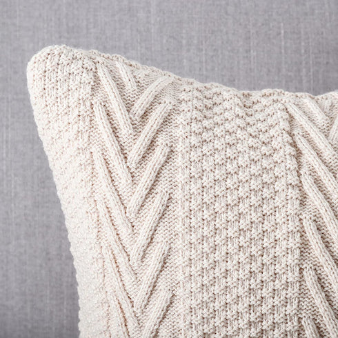 MANDIOO Cotton Knitted Decorative Throw Pillow Covers Soft Cozy Outdoor Cushion Cases Luxury Modern Pillowcases for Couch Sofa Bed 20x20 Inches Beige