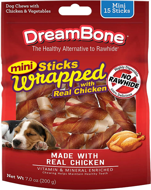 DreamBone Mini Chicken-Wrapped Chews 15 Count, Rawhide-Free Chews For Dogs