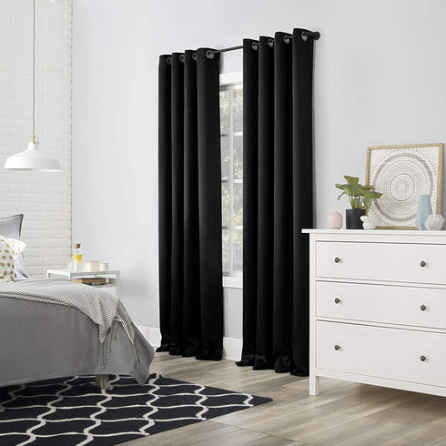 Sun Zero Nordic 2-pack Theater Grade Extreme 100% Blackout Grommet Curtain Panel Pair, 52" x 63", Black
