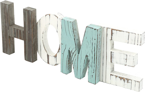 MyGift Rustic Home Sign Wall Decor, Mantel, Tabletop Multicolor Wood Cutout Block Letters