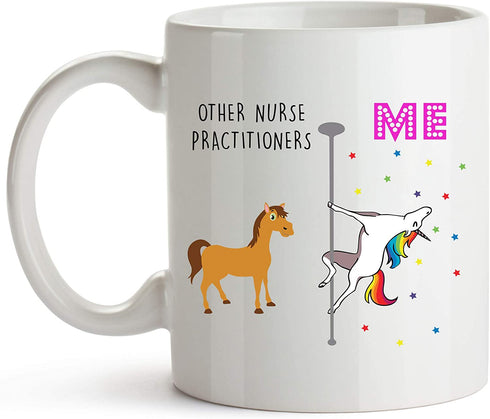 YouNique Designs Nurse Practitioner Mug, 11 Ounces, Unicorn Mug for Nurse Practitioner Graduation Gifts (White)