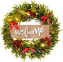 Christmas Wreath with Red Bow and LED Lights, 20 inch Christmas Weaths for Front Door with Welcome Sign, Xmas Wreath for Holiday Christmas Party Decorations