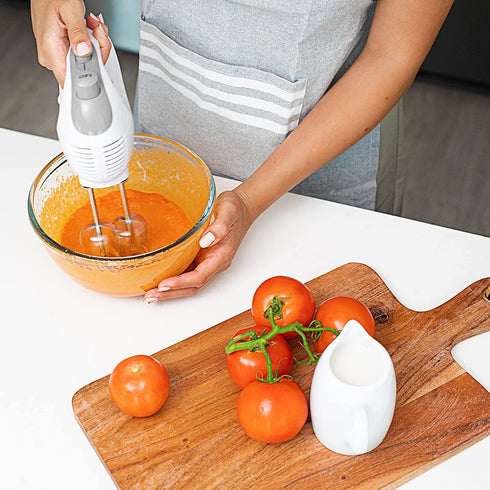 Ovente Portable 5 Speed Mixing Electric Hand Mixer with Stainless Steel Whisk Beater Attachments & Snap Storage Case, Compact Lightweight 150 Watt Powerful Blender for Baking & Cooking, White HM151W