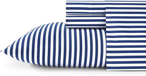 Marimekko Percale Collection Sheet Set-100% Cotton, Crisp & Cool, Lightweight & Moisture-Wicking Bedding, Twin/Twin XL, AJO Blue