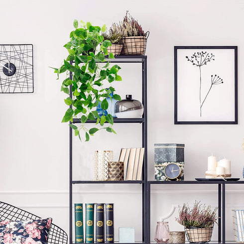 WXBOOM 1 Pack Artificial Hanging Plant 2.84Ft Fake Potted Plant Fake Ivy Vine for Home Shelf Indoor Outdoor Garden Decor (with Black Plastic Pot)