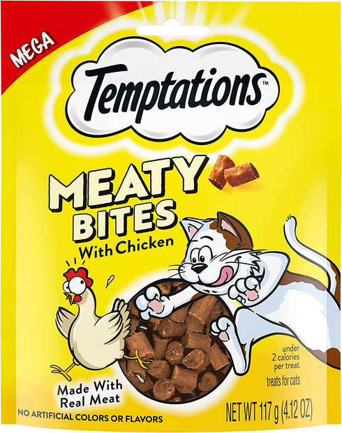 Temptations Meaty Bites, Soft and Savory Cat Treats, Chicken Flavor, 4.12 oz. Pouch