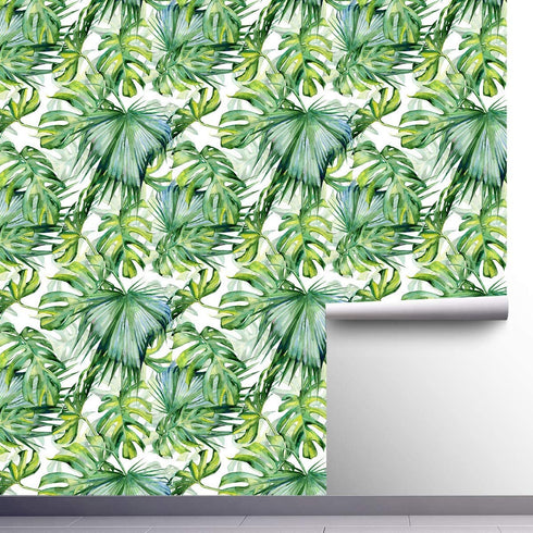 Blooming Wall Peel and Stick Removable Palm Leaf Self-Adhesive Prepasted Wallpaper Wall Mural (025)