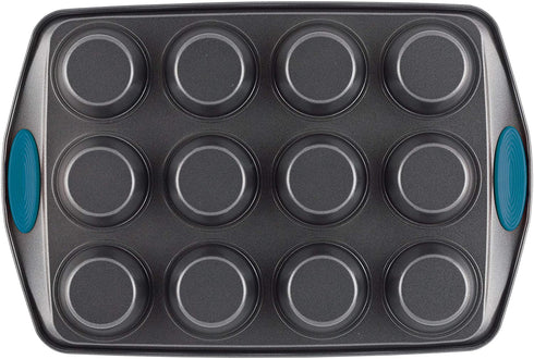 Rachael Ray Yum -o! Nonstick Bakeware 12-Cup Muffin Tin With Grips / Nonstick 12-Cup Cupcake Tin With Grips - 12 Cup, Gray