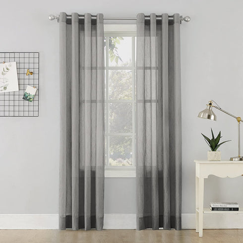 No. 918 Erica Crushed Sheer Voile Grommet Curtain Panel, 51" x 84", Charcoal Gray