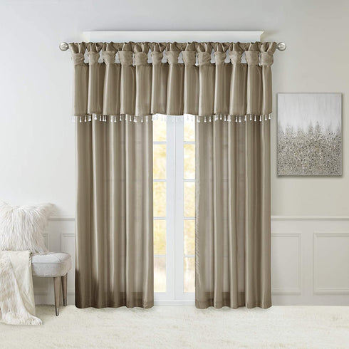 Madison Park Emilia Faux Silk Single Curtain with Privacy Lining, DIY Twist Tab Top, Window Drape for Living Room, Bedroom and Dorm, 50x84, Pewter Brown