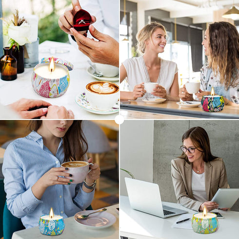 Scented Candles Gift Set, Christmas Gifts, Aromatherapy Candles for Home Scented, 4.4 Oz Pack of 4 Tin Long Lasting Soy Candle, Birthday Gifts for Women Mom Bath Spa Meditation Bathroom Gift Candles