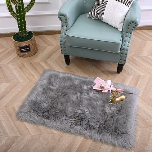 Fulie Ultra Soft Rug Faux Sheepskin Fur Area Rug, Grey Fluffy Shag Rug for Girls Bedroom Bedside Floor Carpets, Fuzzy Plush Rugs for Sofa Living Room Indoor Home Decor, 2x3 Feet