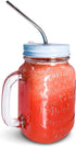 Home Suave 16 oz Glass Mason Jars Mugs with Handle, Lids with 2 Reusable Stainless Steel Straws, Regular Mouth, Set of 2 (Light Blue & Yellow))
