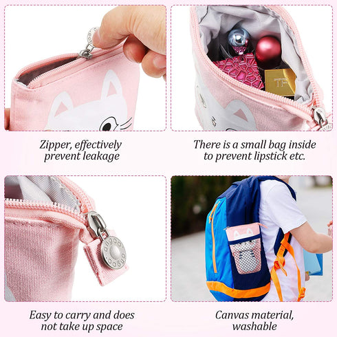 3 Pieces Telescopic Stand Up Pencil Case Box Transformer Stand Store Pencil Holder Cute Cartoon Standing Pen Pouch Dual-Use Canvas Storage Stationery Bags for Teen Girls Boys (Cat, Bear, Unicorn)