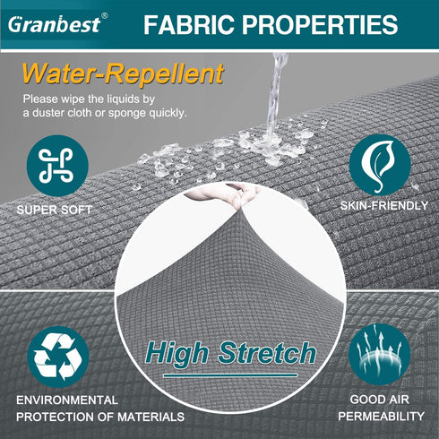 Granbest Premium Water-Repellent Couch Seat Cushion Cover, High Stretch Jacquard Fabric Sofa Seat Slipcover Protectors (Light Gray, Sofa Cushion)