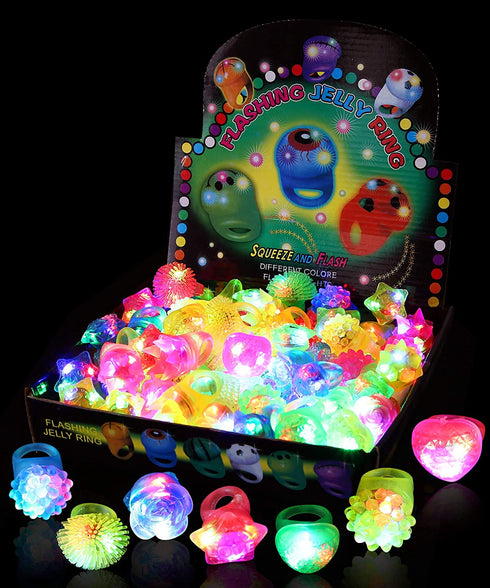Sauyoza Easter Party Favor Return Gifts for Kids Birthday 38 Pack Goodie Bag Stuffers Light Rings Prizes for Kids Glow in The Dark Party Supplies Birthday Valentines Halloween Christmas