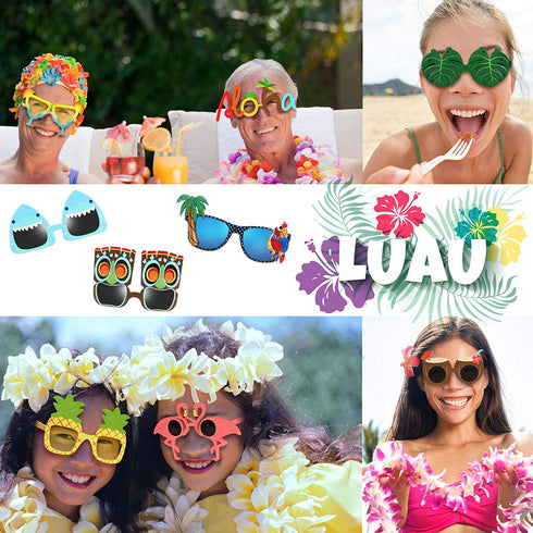 Luau Party Sunglasses - 9 Pairs Funny Hawaiian Glasses, Tropical Fancy Dress Props, Fun Summer Kids Party Favors, Beach Themed Party Supplies Decoration