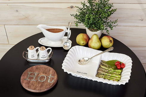 Mud Pie Farmhouse Inspired Ceramic Aluminum Salt and Pepper Caddy Set, One size, White