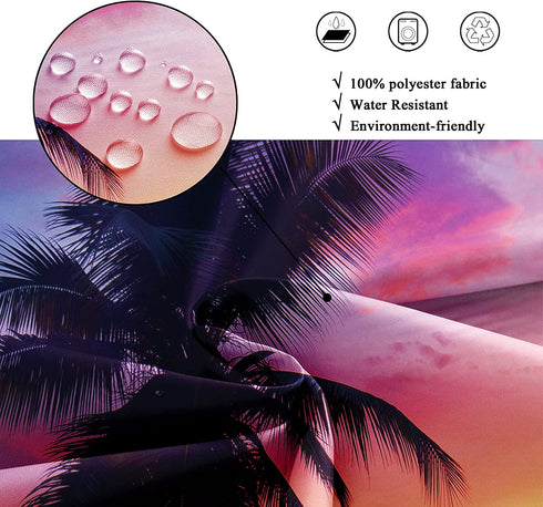 Riyidecor Beach Shower Curtain Ocean Sunrise Tropical Palm Tree Hawaiian Sunset Costal Scenery Sea Waves Summer Bathroom Home Decor Set Waterproof Polyester 72WX72H Inch 12 Pack Plastic Hooks WW-IHTB