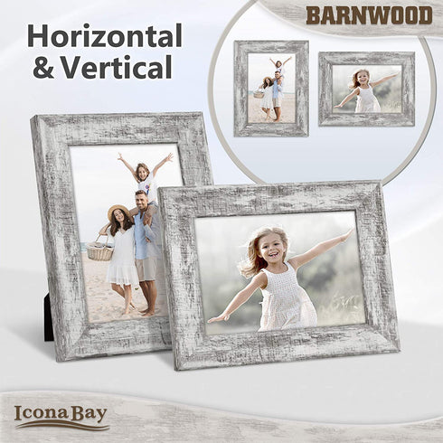 Icona Bay 5x7 Picture Frame (Pony Gray, 3 Pack), Country Rustic Style 5 x 7 Photo Frame, Table Top or Wall Mount, Barnwood Collection