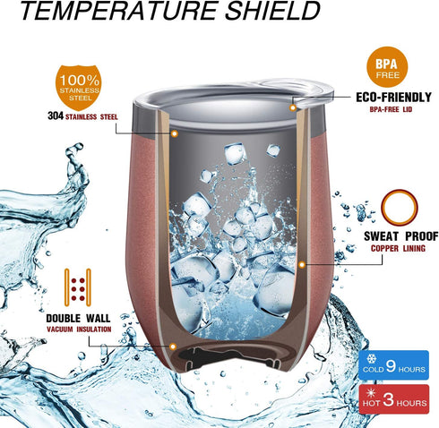 2 Pack Nurse Gift for Women, Appreciation Birthday Nursing Graduation Gift for Registered Nurse, Nurse Practitioner, Nurse Student, Nursing Funny 12 oz Wine Tumbler with Straw and Brush (Rose Gold)