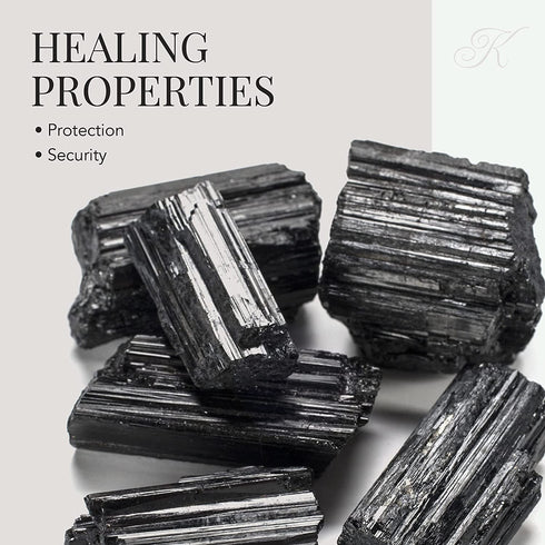 KALIFANO Black Tourmaline Bundle with Calming and Purification Energy - AAA+ Grade Brazilian Turmalina Negra Schorl Reiki Healing Crystal Used for Protection and Security (Information Card Included)
