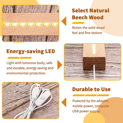 Mudder 2 Pieces 6 Inch Wooden Light Display Stand Led Base Art Lights Display Pedestal Crystal Wood Lighted Base Stand for 3D Laser Glass Resin Birthday Valentine Day, Commencement Ceremonies