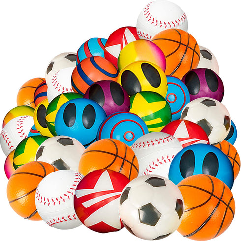50 Mini Stress Balls Assortment - Bulk 2 Inch Soft Toy Variety Pack Stress Relief Balls, Squeezable Sensory Fidget Balls for Kids, Party Favors, Birthday Gifts for Boys & Girls